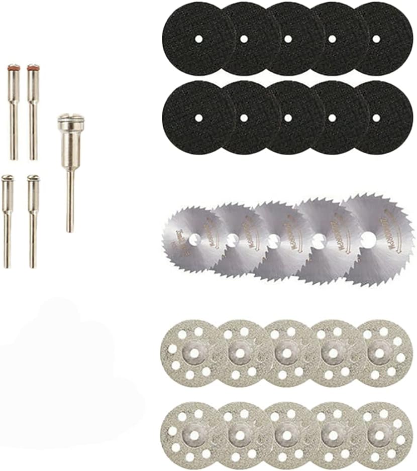 TopHomer 30 Pieces Cutting Wheel Set, HSS Circular Saw Blades, Diamond Cutting Discs, Resin Cutting Wheel Cutter Kit with Mandrels for Wood Glass Plastic Stone Metal Ceramic