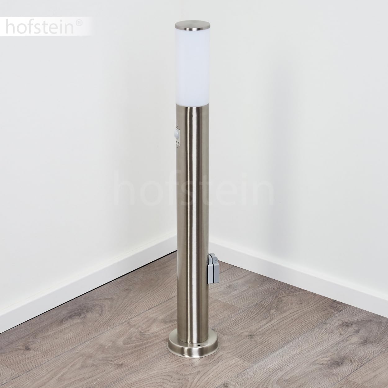 HOFSTEIN Caserta lampa zewnętrzna z czujnikiem ruchu, nowoczesna lampa cokołowa z metalu/tworzywa sztucznego w kolorze niklu/bieli, lampa ścieżkowa 80 cm, lampa ogrodowa, E27, oświetlenie ogrodowe