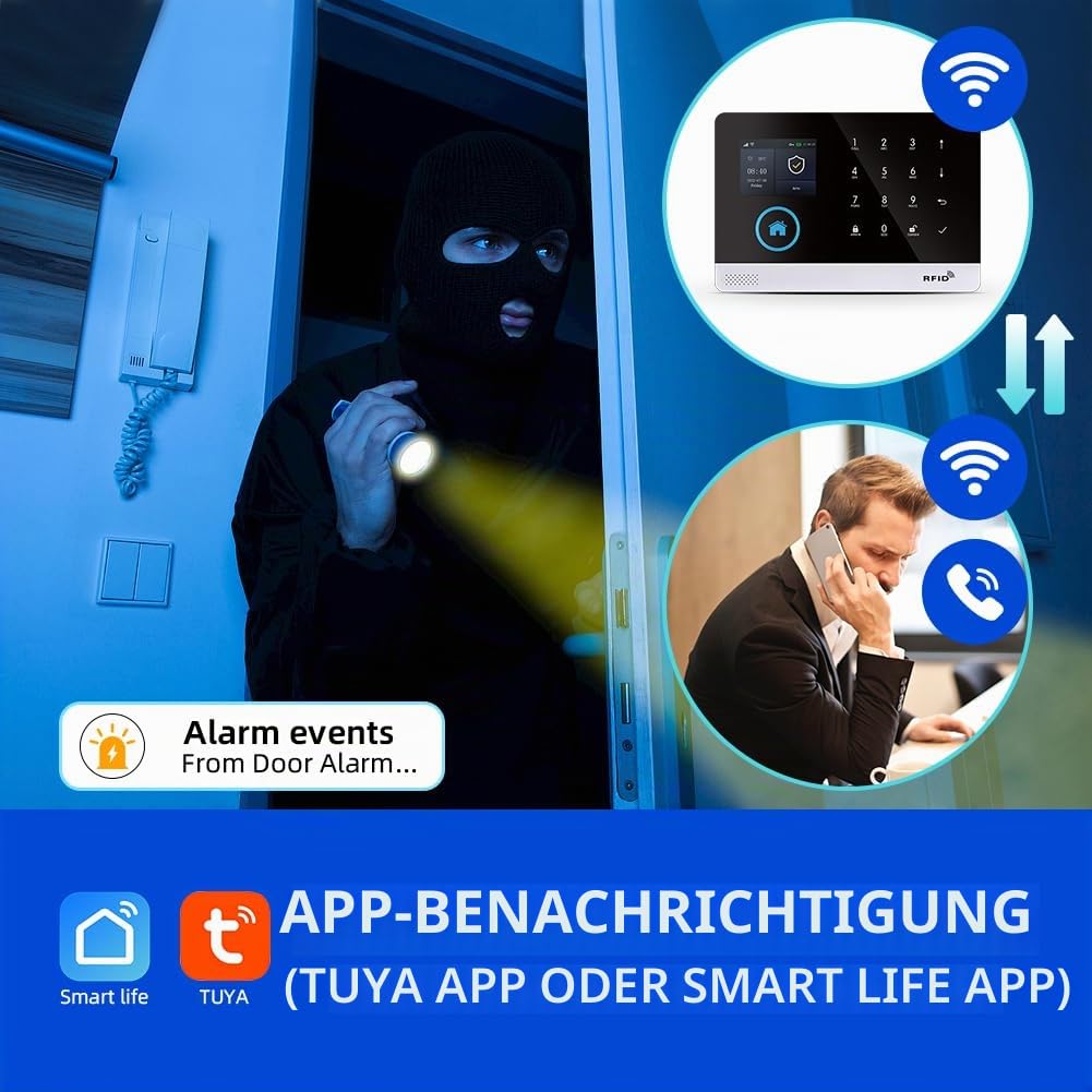 XNY 2G Alarmanlage für Haus & Wohnung mit APP, WLAN 21-Teiliges Sicherheitssystem für Haus mit Sirene, Bewegungsmelder, Fenster Tür Sensoren und Fernbedienungen, Funktioniert mit Alexa
