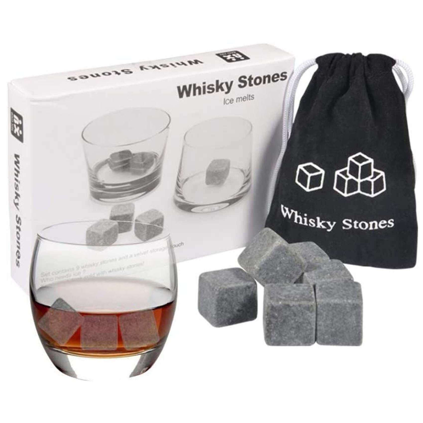 9 Stück Whisky Steine,Premium Whiskey Rocks,Eiswürfel Steine,Wird mit Praktischer Stofftasche Geliefert,Natürliche Wiederverwendbare Eiswürfel,für Whiskey,Wodka,Gin & Mehr(2025)