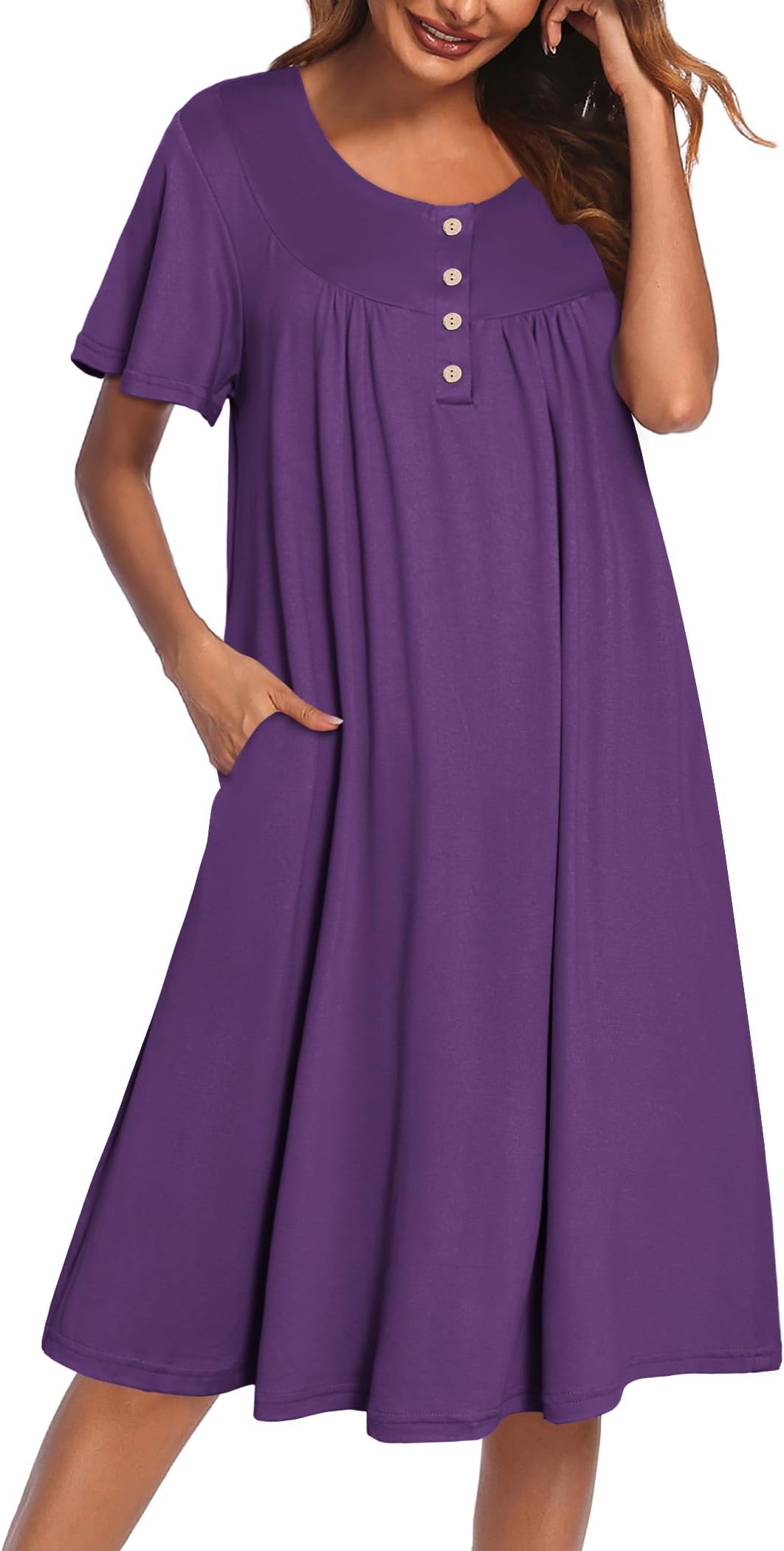 EkouaerNightgowns for Women Short Sleeve House Dress with Pockets Floral Print Mumu Dress