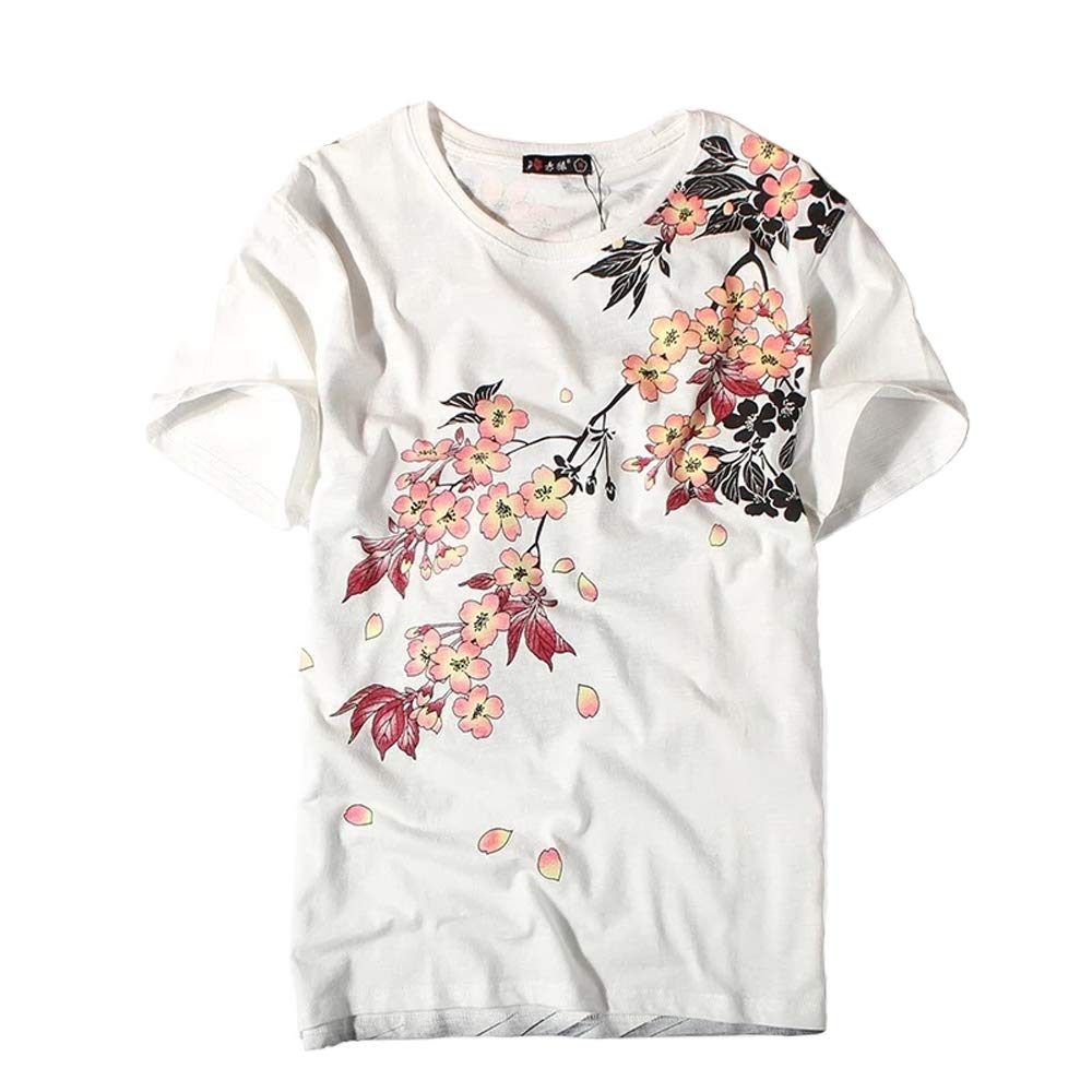 BaronHong Luźny wzór graficzny bawełniany t-shirt męski krótkie rękawy