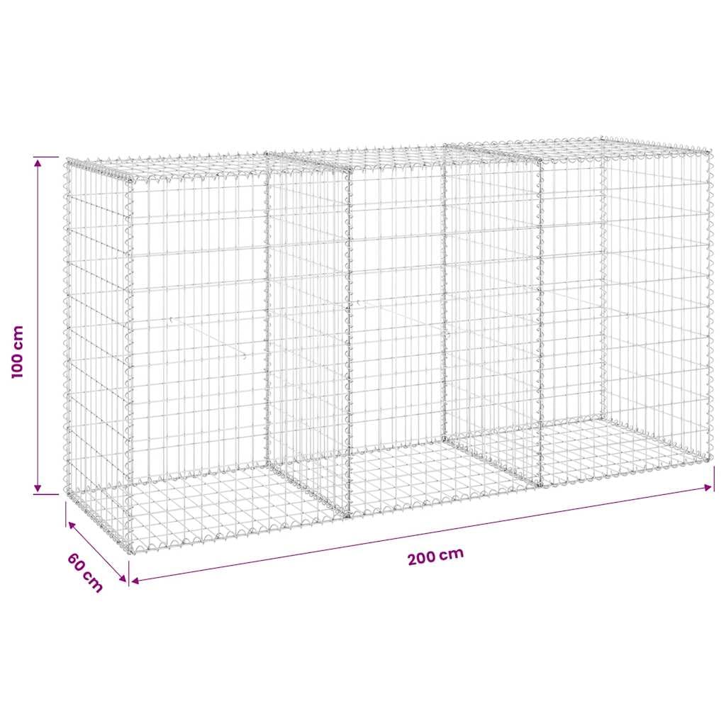Gabionenwand mit Abdeckung aus verzinktem Stahl 200x60x100 cm Gartenzaundoppelstabmatte Sichtschutz Zaunfeld für Terrasse Balkon Vorgarten und Grundstück Begrenzung
