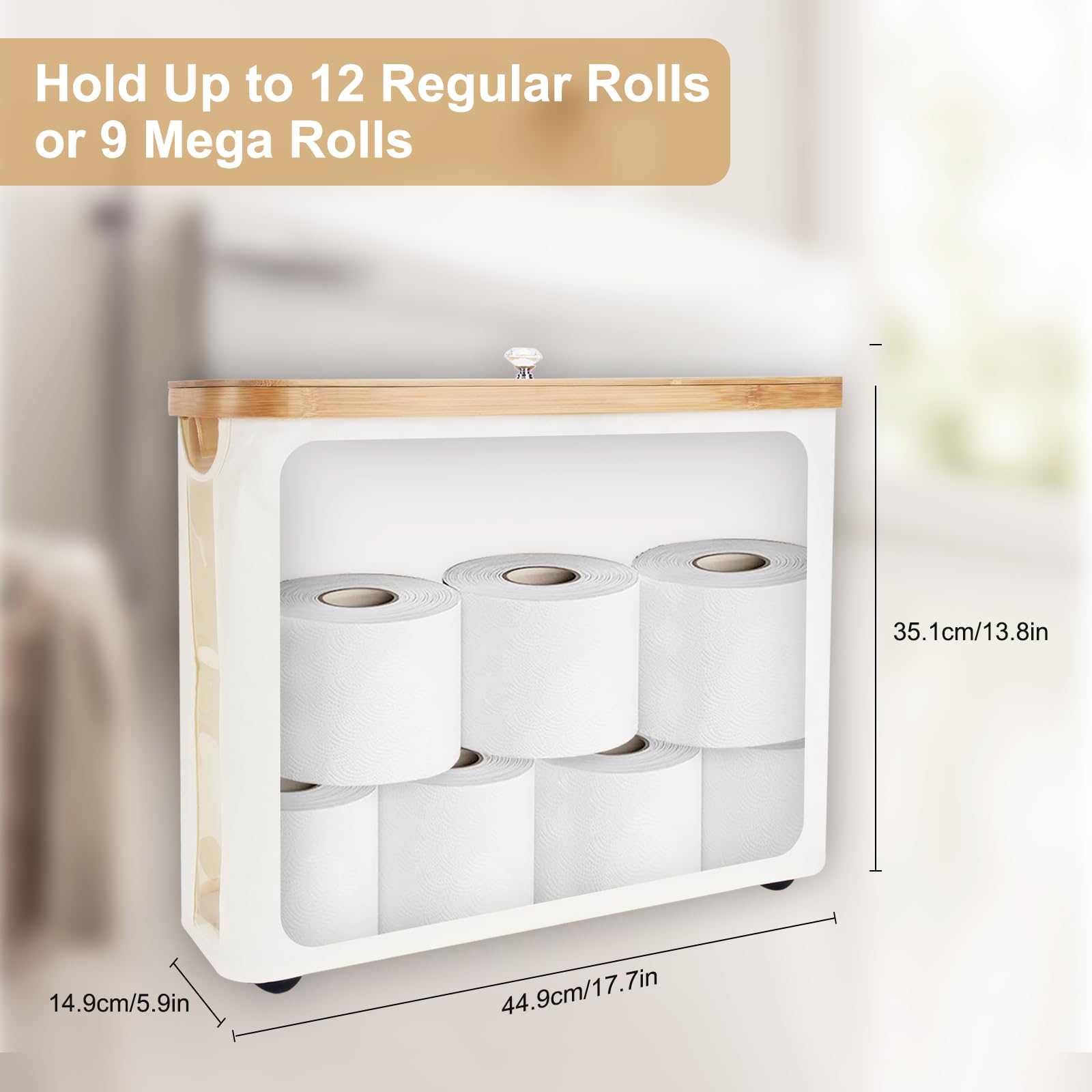 Toilet Paper Storage?Toilets Paper Holder for 12 Rolls,Bathroom Organizer and Storage,Waterproof Basket with Lid and Handle,Beige,1 Pack