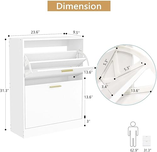 Miniatura 2 de LYNSOM Armario de zapatos, organizador de zapatos con 2 cajones abatibles, moderno almacenamiento de zapatos de entrada con pantalla superior,