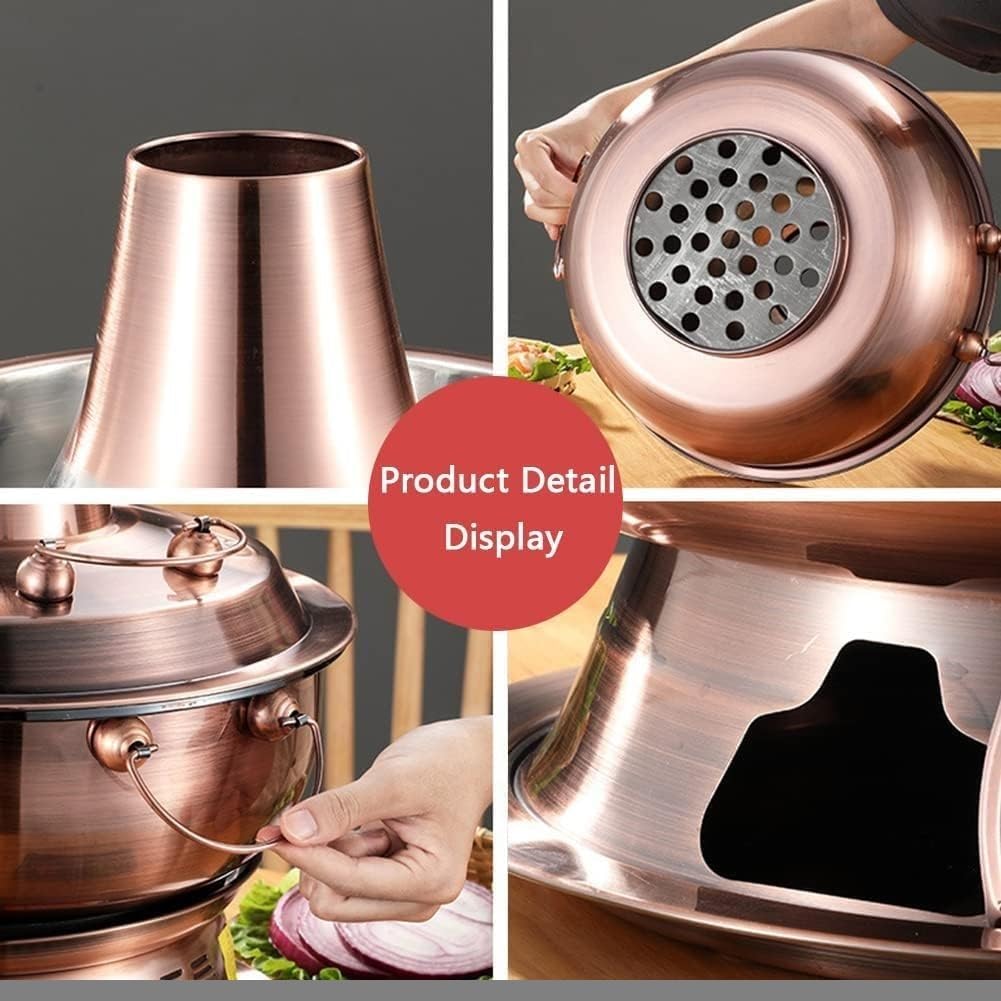 Olla de sopa caliente para cocinar, olla tradicional china, olla de cobre vintage, olla caliente de acero inoxidable de grado alimenticio, olla Shabu tradicional china, cobre morado, 36 cm