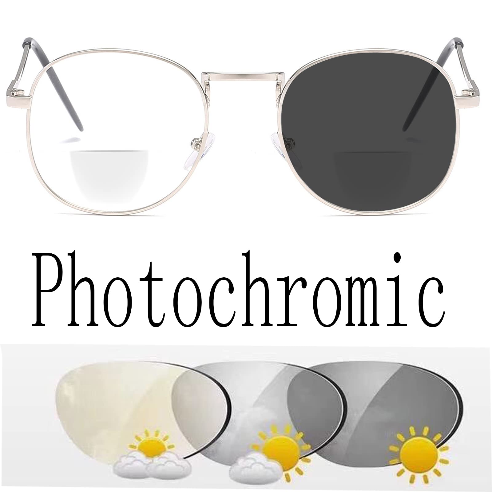 Naikomly Photochromic Gray Bifocal Reading Glasses +3.00 Transition Sunglasses Readers