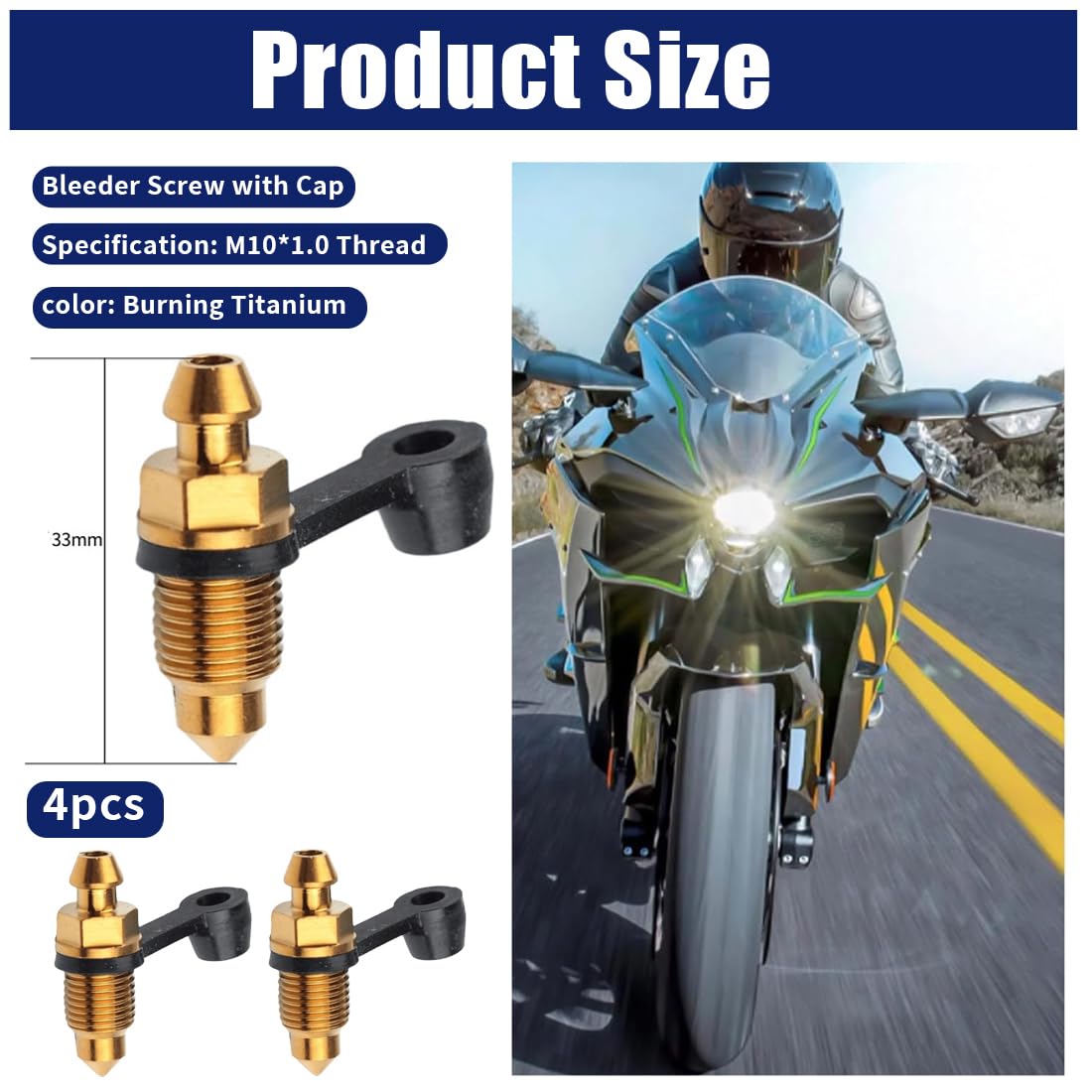 Viti di Spurgo per Freni Moto M10 x 1.0, Lega, Cappuccio Antipolvere, 4 Pezzi