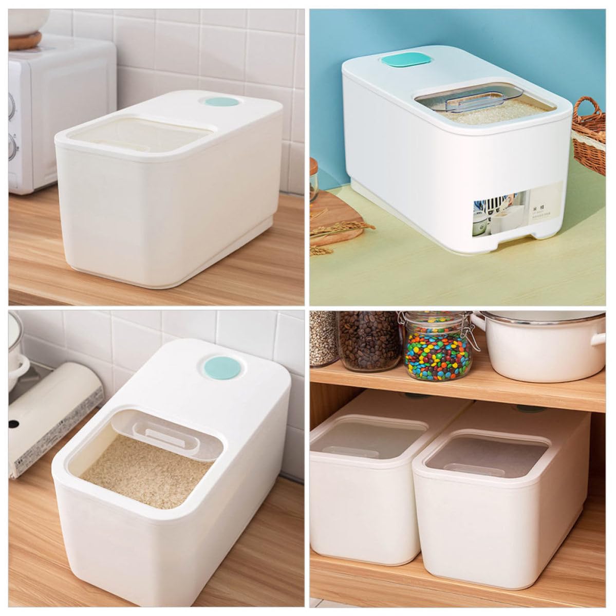 Secchio per Riso Domestico Chiusura Ermetica, Bianco