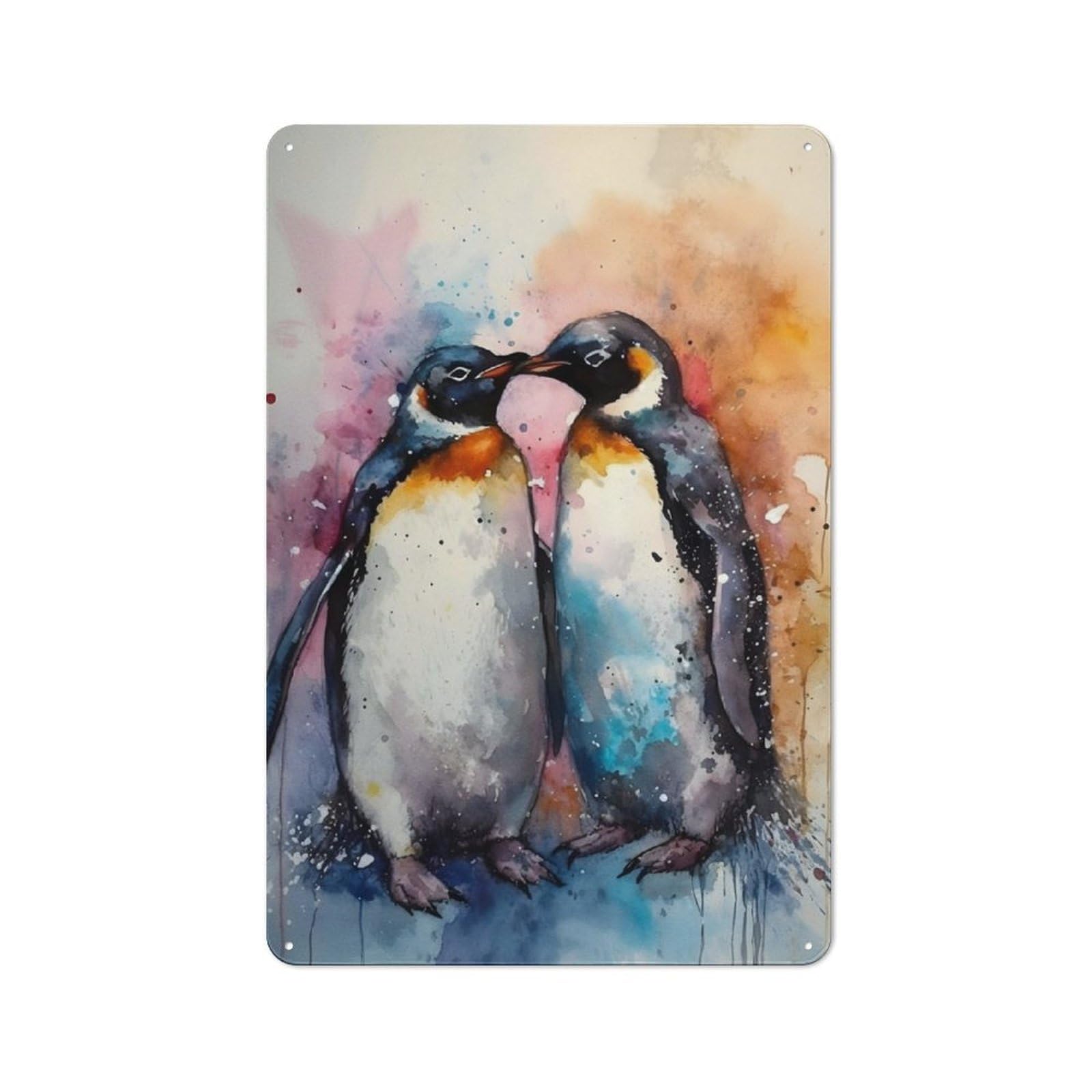 Junmoney Romantic Penguins Vintage Metal Plaque 30X20cm For Dining Room Or Kitchen, For Home Decor Collectors Refreshing A Room In Autumn