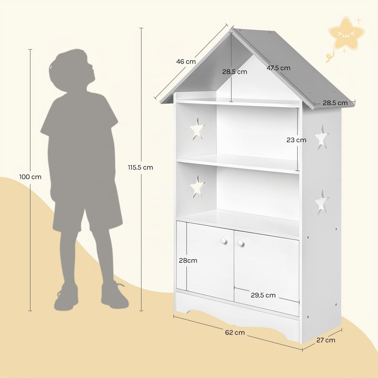 WOLTU Librería Infantil para Niños con 3 Estanterías Abiertos, Librero Organizador Multiusos, Estante para Dormitorio Blanca