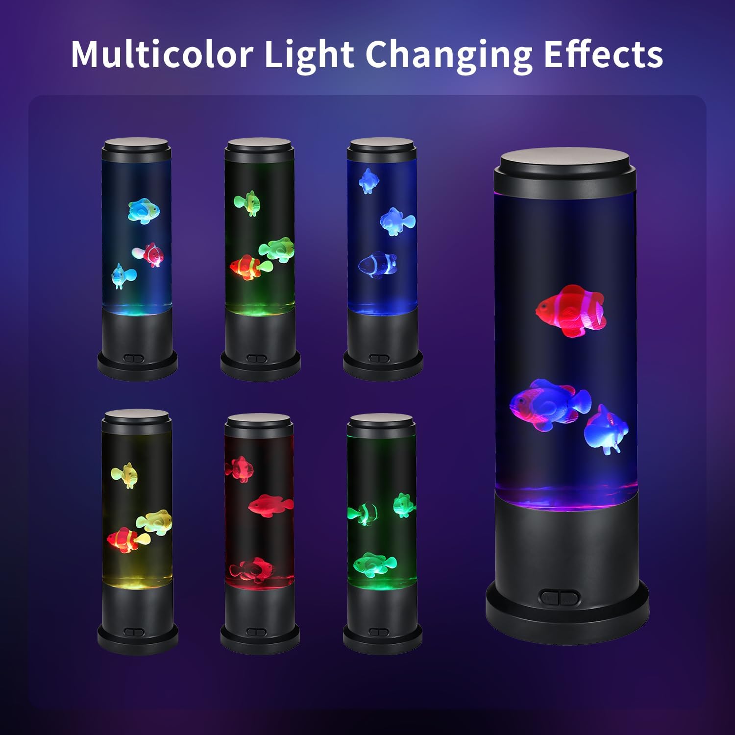 Meloki 11 inch Fish Lamp, LED Fake Aquarium Tank with Moving Fish, Color Changing Fack Fish Tank for Home Office Decor Great Gifts for Kids