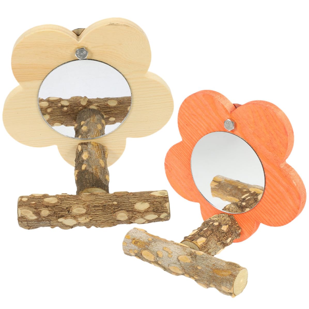 Didiseaon 6 Pezzi Posatoio per Pappagalli in Legno con Specchio, Accessorio