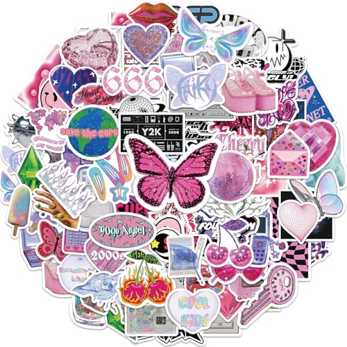 Y2k Retro Aesthetic Stickers, 106pcs Cool 2000s Cyber Trend Stickers, Vinyl Waterproof Sticker for Laptop, Guitar, Water Bottle, Birthday Gifts for Girls, Kids, Teens