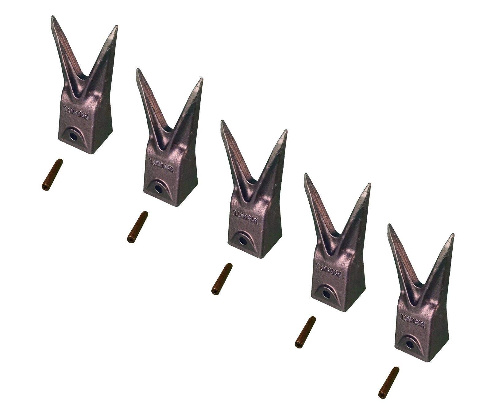 5 - Hensley Style Twin Tiger Rock Bucket Teeth w Roll Pins - X156WTL, P156