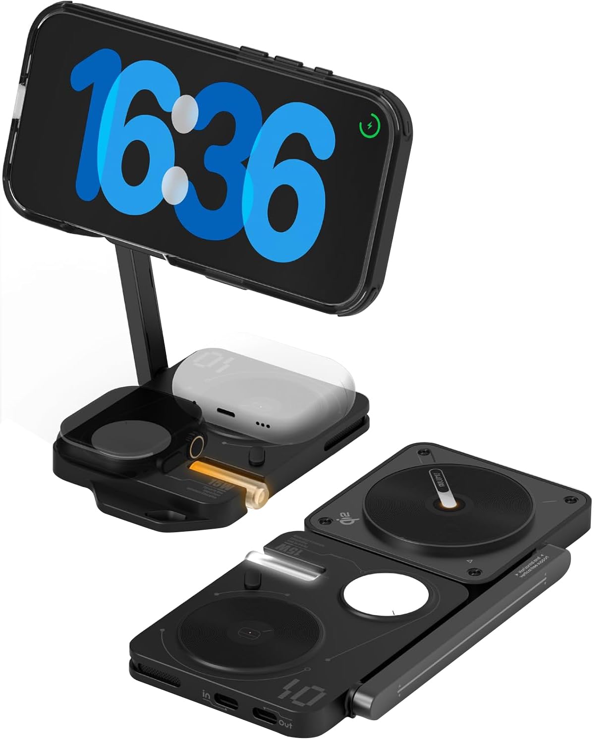 Aulumu M01 Stacja Ładowania Bezprzewodowego 4-w-1 Qi2 Compatible with MagSafe | Zaktualizowana Wersja V2 | Składany Magnetyczny Ładowarka Bezprzewodowa dla iPhone & Apple Watch/AirPods