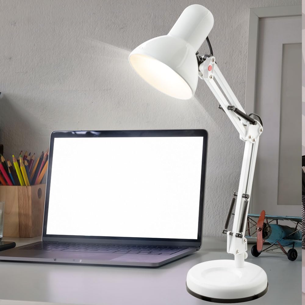 Schreib Tisch Leuchte weiß beweglicher Spot Wohn Zimmer Beleuchtung Lese Nacht Licht Globo 24881
