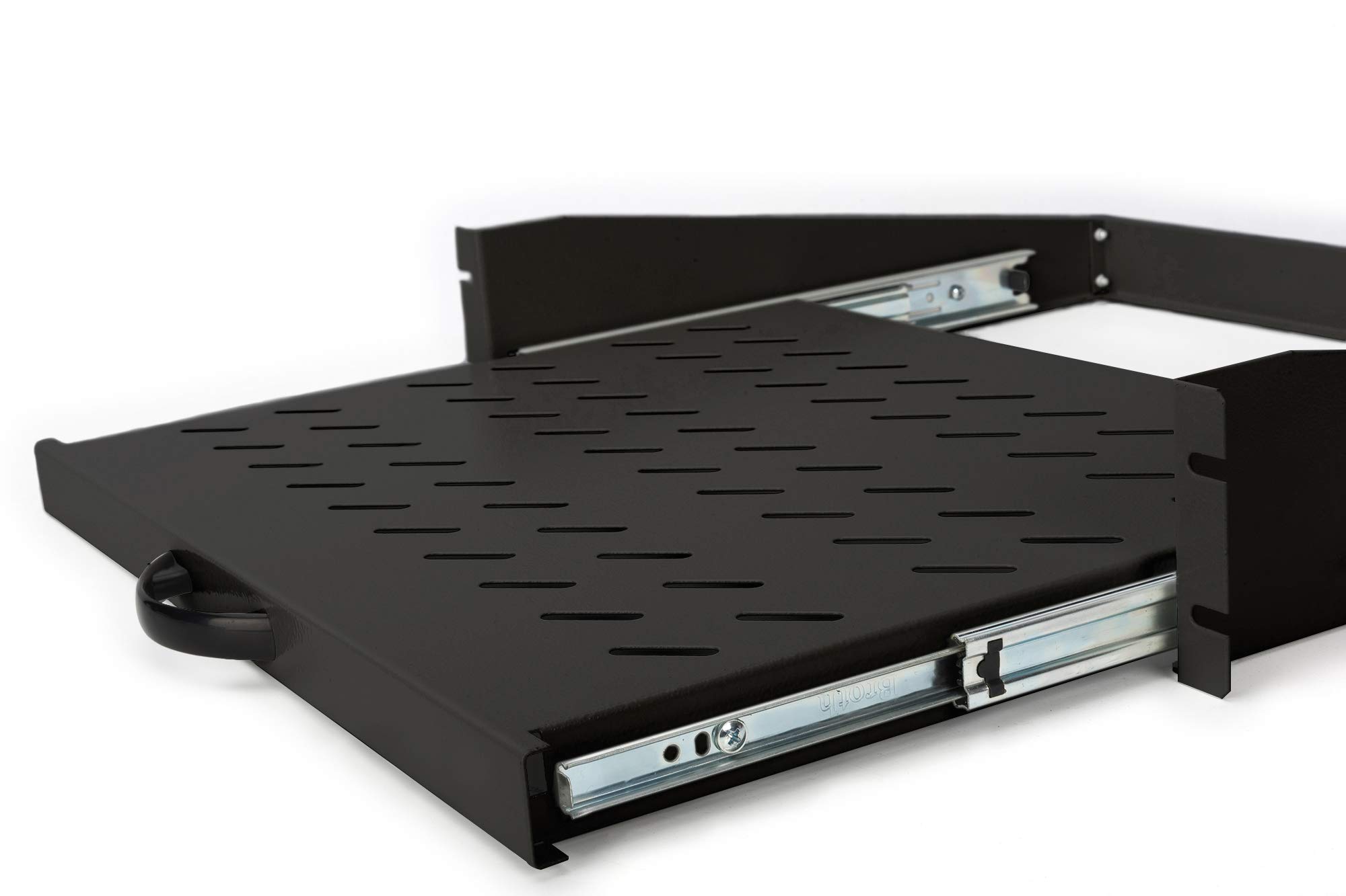 DIGITUS Estante extraíble – 19 Pulgadas 2U – 352 mm de Profundidad – Negro | Fijación delantera – Para armarios de red y servidores con una profundidad mínima de 450 mm – Capacidad de carga de 30 kg