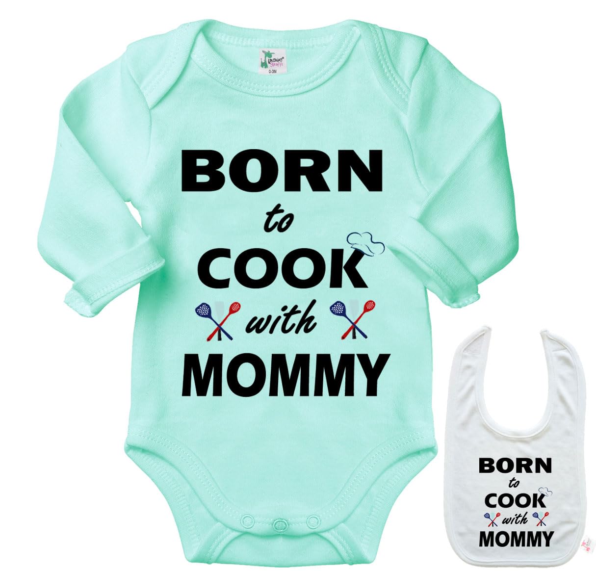Born to Cook W. Mommy -Cooking Chef Bake Baby Shirt Bodysuit Outfit Onesie & Bib