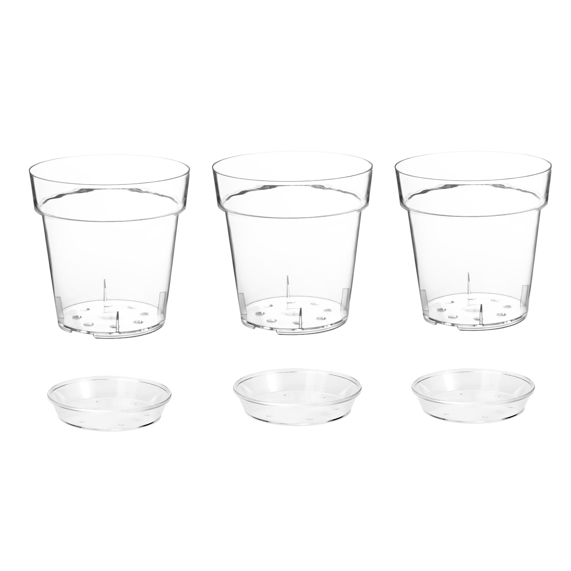 Generico Transparent Orchid Vase with Holes and Saucer, Clear Glossy Rigid Plastic, (3, Diameter 15 cm)