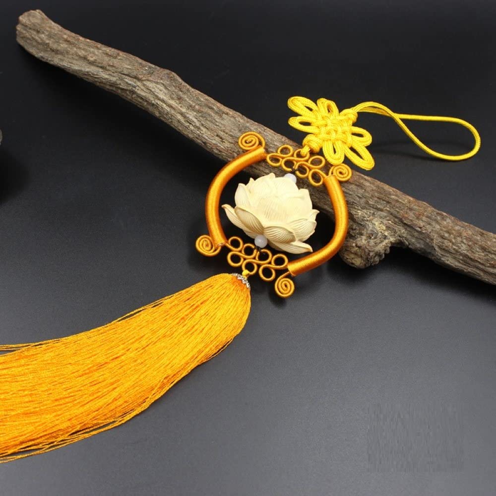 LKLNCXC Key Rings Car Mirror Hanging Accessories for Men, Carving Interior Mirrors Charms,Chinese Knot Tassel Ornament(Yellow)