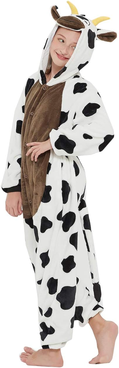 Cow Onesie Kids Animal Costume Girls Pajamas One Piece Cosplay Halloween Christmas Plush Sleepwear