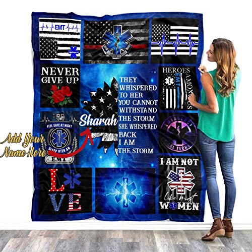Mr.Jyotis Personalized Custom Name EMS EMT Paramedic Blanket, Tapestry Birthday Thin White Line Star of Life Appreciation Graduation Gifts, Thin Blue Line Blanket, Fleece, Sherpa Blanket