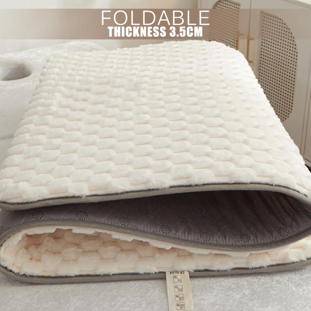 Sponge Massage Table Mattress Topper Lash Bed Topper Thicken 3.5Cm Foldable Beauty Salon Mattress Pad Massage Bed Pad Spa Bed Padding Square/Round/Trapezoidal Head,White(t),90 * 190cm