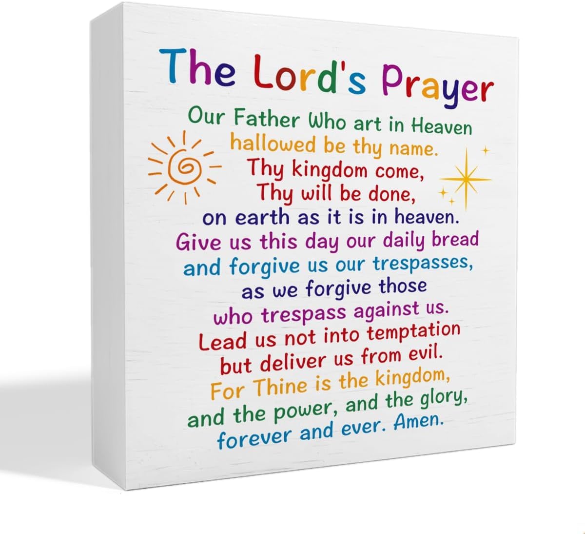 The Lord ' s Prayer Box Sign 7x7 Inch Colorful Christian Decor