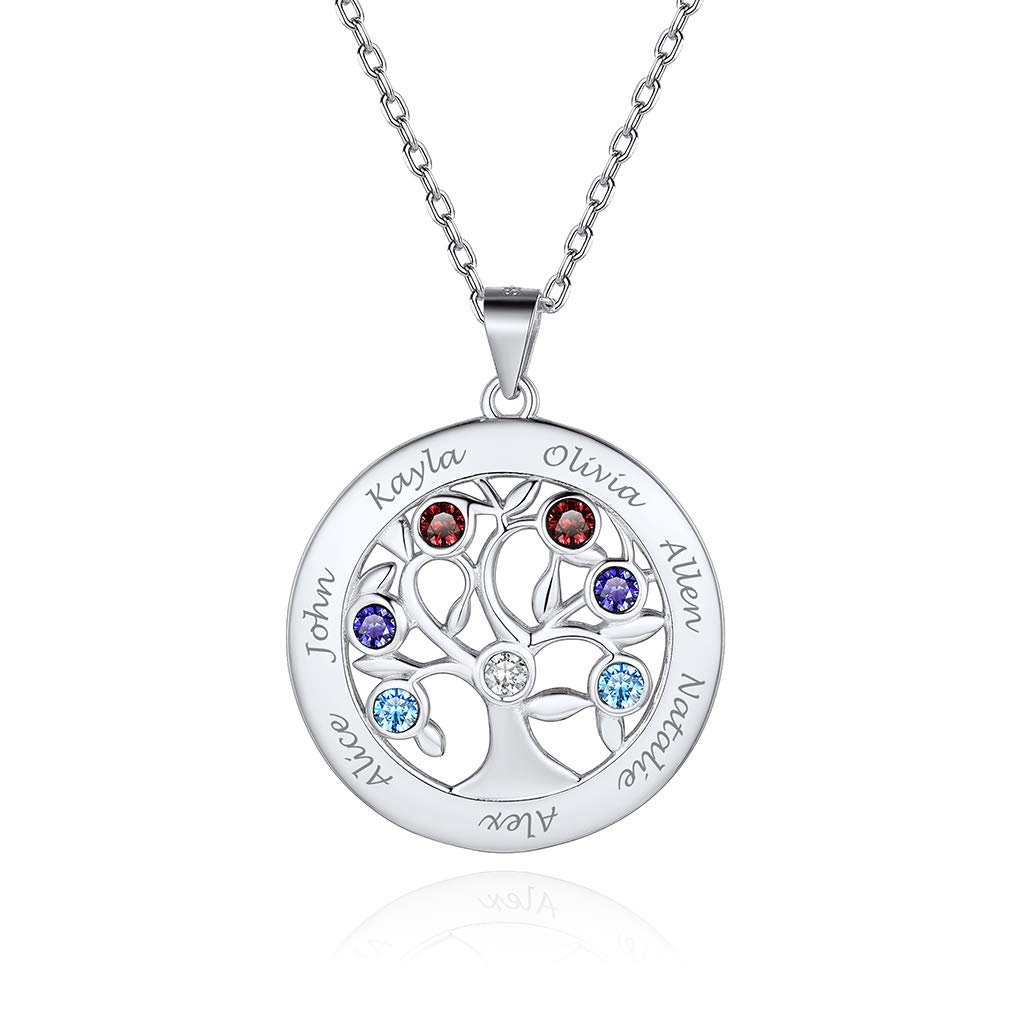 Custom4U Personalisierte Lebensbaum Kette Silber mit Namegravur 925 Silber Damen Lebensbaum Namen Halskette mit Baum des Lebens Familienbaum Halskette für Damen/Mädchen