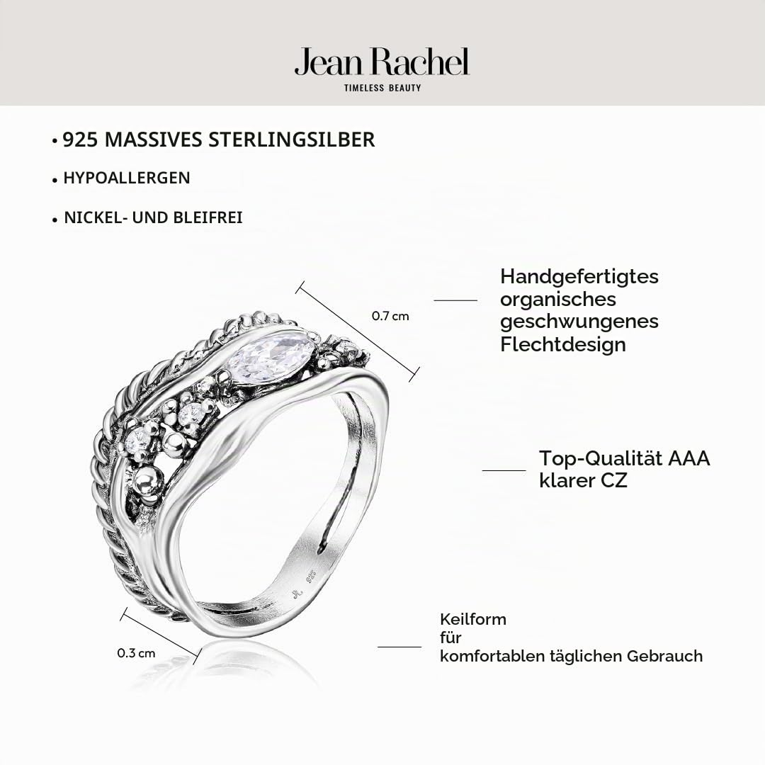 925 Sterling Silber Statement Ring mit weißem Zirkonia, gebogenes Seil Marquise Vintage Design, hypoallergen, nickelfrei, bleifrei, handgefertigte Designer-Kollektion
