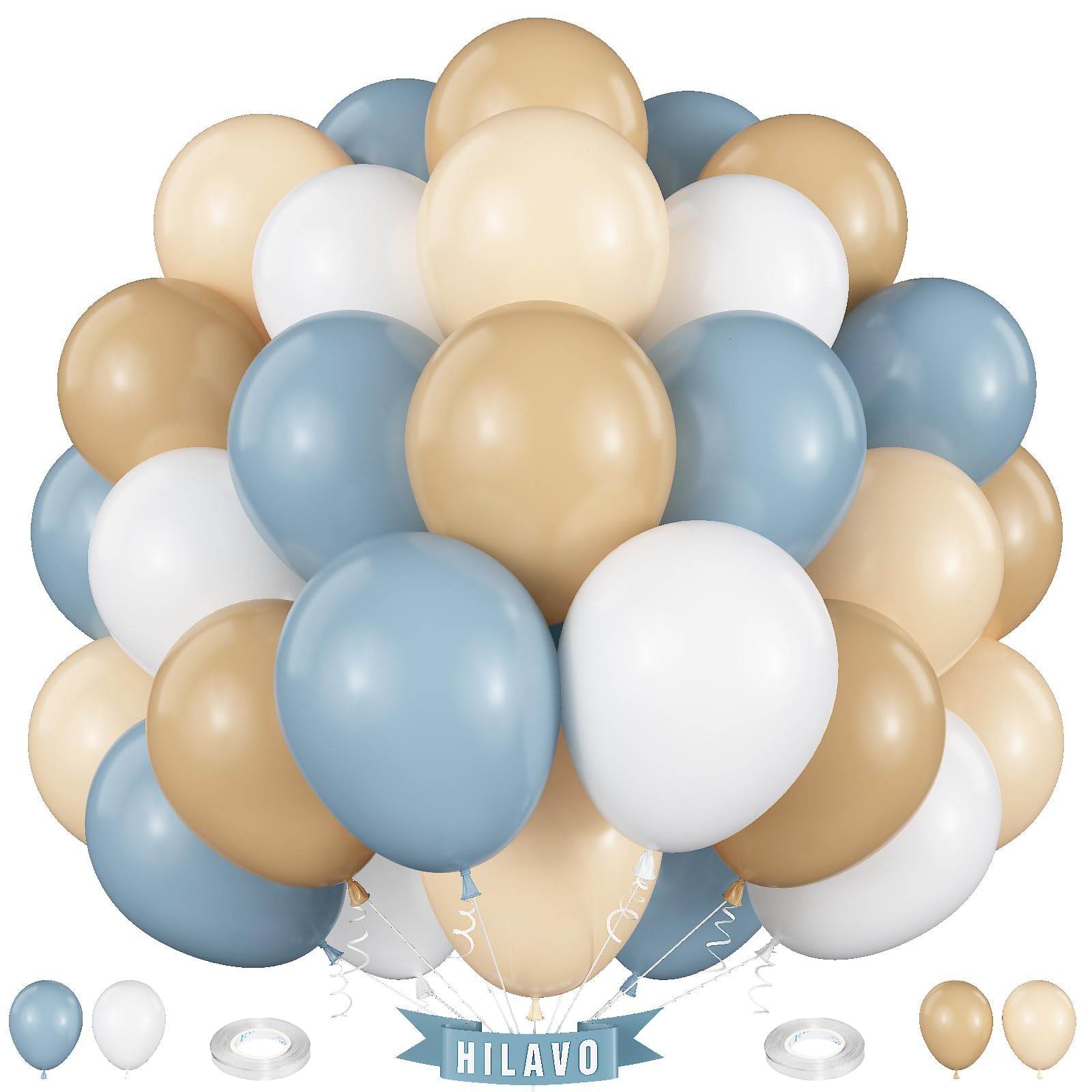 Blue White and Beige Balloons 60 Pcs Dusty Blue Apricot Nude White Balloons 12 Inch Neutral Boho Slate Blue Cream Brown Latex Balloon for Kid Boy Men Bear Bridal Baby Shower Birthday Party Decorations