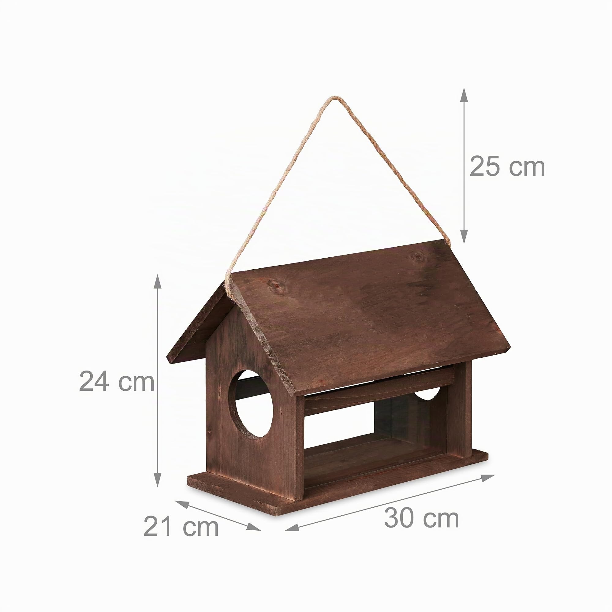 Relaxdays Mangeoire d'extérieur pour Oiseaux Sauvages, à Suspendre ou Poser, H x L x P : 24x30x21 cm, Marron foncé