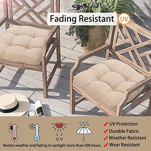 Patio Cushions With Ties, Tatami Floor Pillow Meditation, Outdoor/Indoor Tufted Seat Cushion Chair Pads Waterproof For Dining Chairs Garden Decoration Balcony Office(19"X19"X5", 2 Pack, Beige Linen) #TOP3