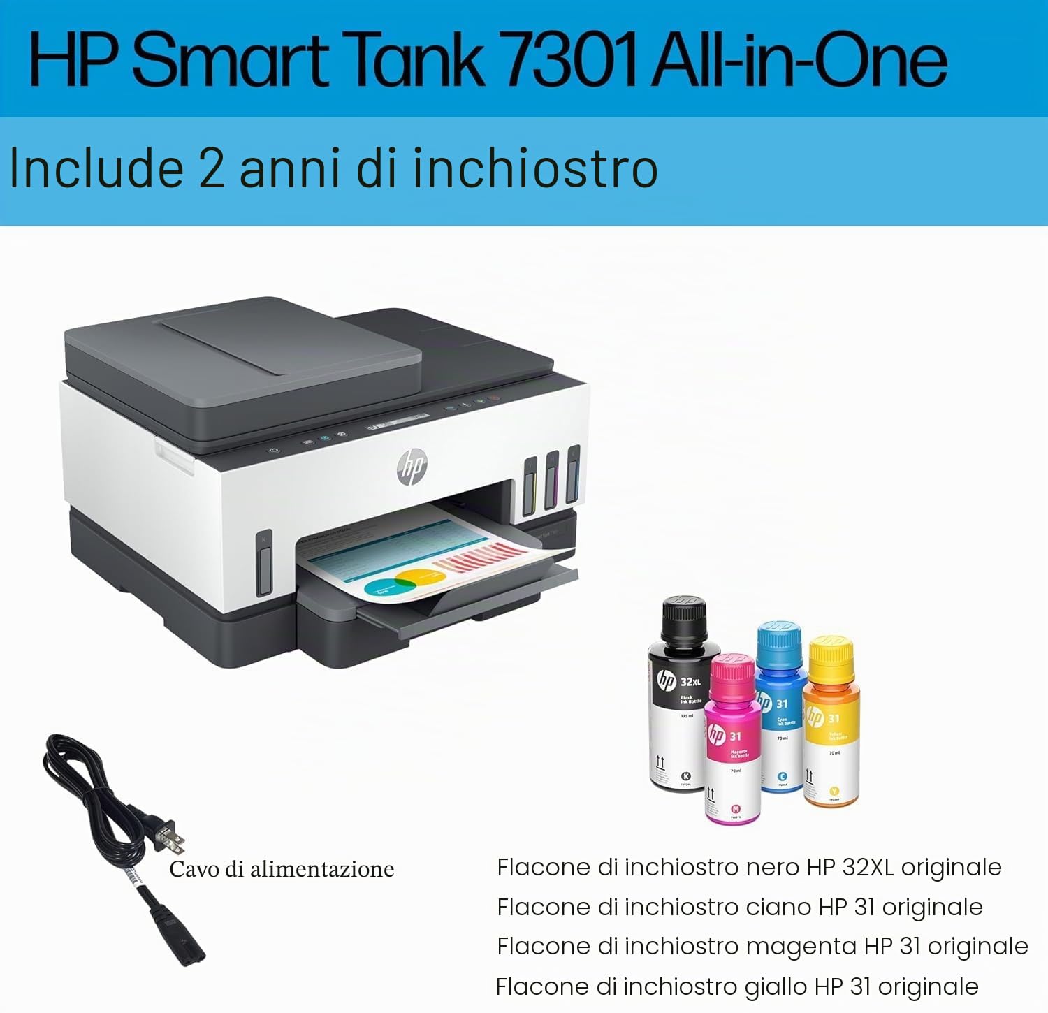 Smart Tank Stampante multifunzione 7305, Stampa, scansione, copia, AAD e Wi-Fi, AAD 35 fogli Scansione PDF Stampa a d