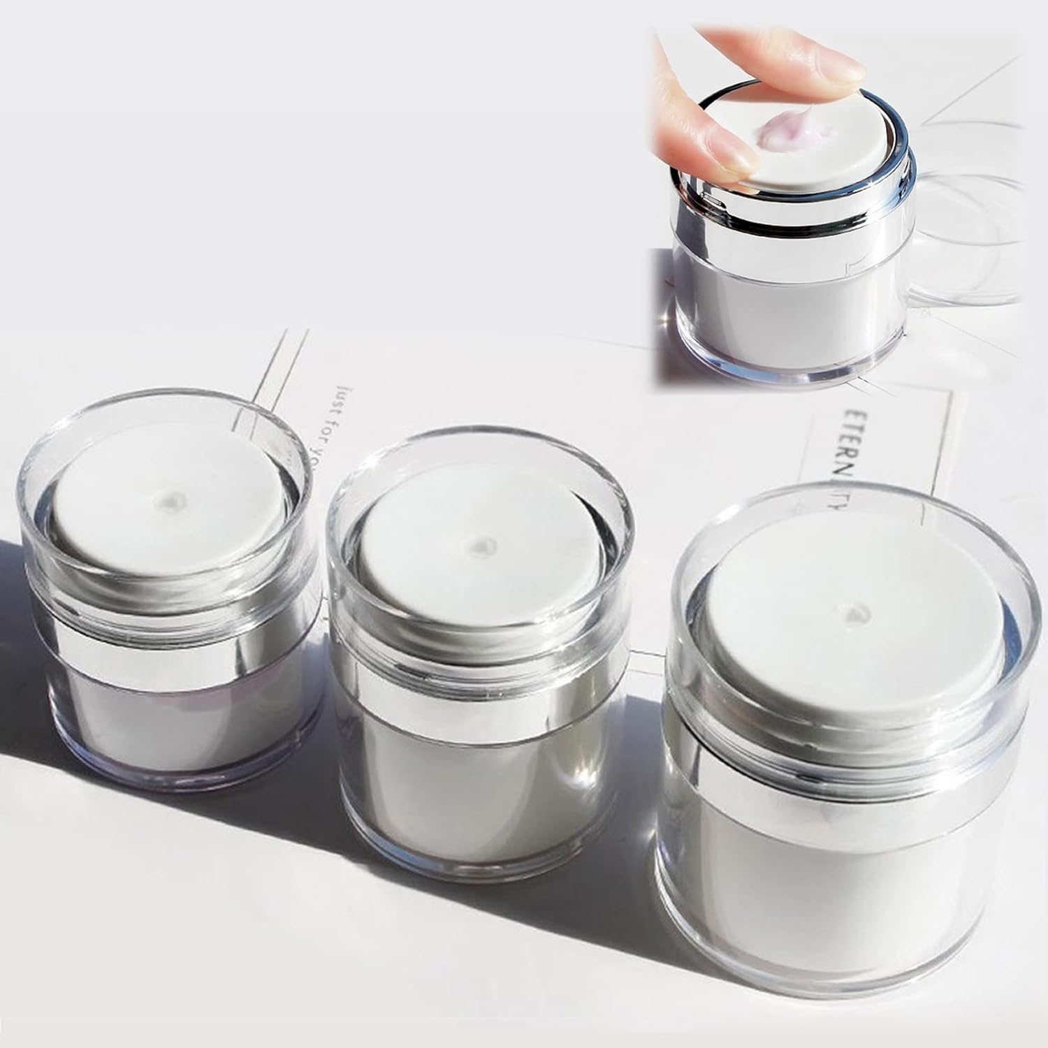 Airless Pump Jar, 3pc 1.7oz Airless Pump Jars Sets, Refillable Travel