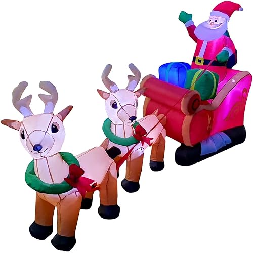 Miniatura 6 de SEASONBLOW Reno inflable de Navidad con luces LED de 8 pies, para tirar del trineo, Papá Noel, decoración de Navidad para patio, césped, jardín,