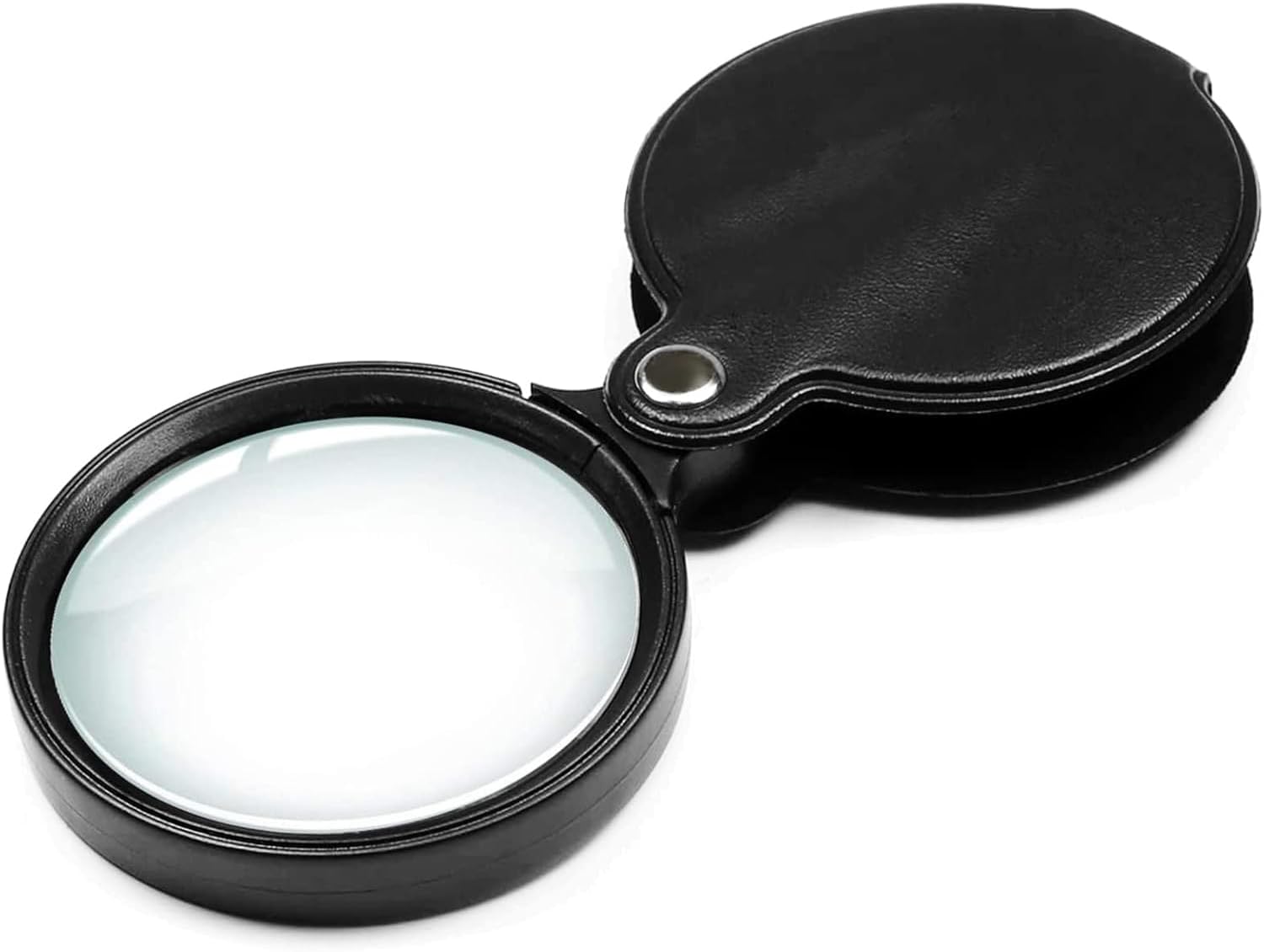 Small Pocket Magnifier Glass, Mini Folding Magnifying Lenses with Rotating Protective Leather Sheath for Seniors Reading, Inspection, Kids for Exploration, Elders Gift, 2 3/8'' Lens Size