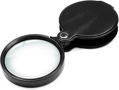 10X Small Pocket Magnifier Glass, Mini Folding Magnifying Lenses with Rotating Protective Leather Sheath for Seniors Reading, Inspection, Kids for Exploration, Elders Gift, 2 3/8'' Lens Size