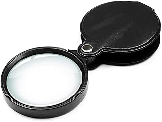 10X Small Pocket Magnifier Glass, Mini Folding Magnifying Lenses with Rotating Protective Leather Sheath for Seniors Reading, Inspection, Kids for Exploration, Elders Gift, 2 3/8'' Lens Size