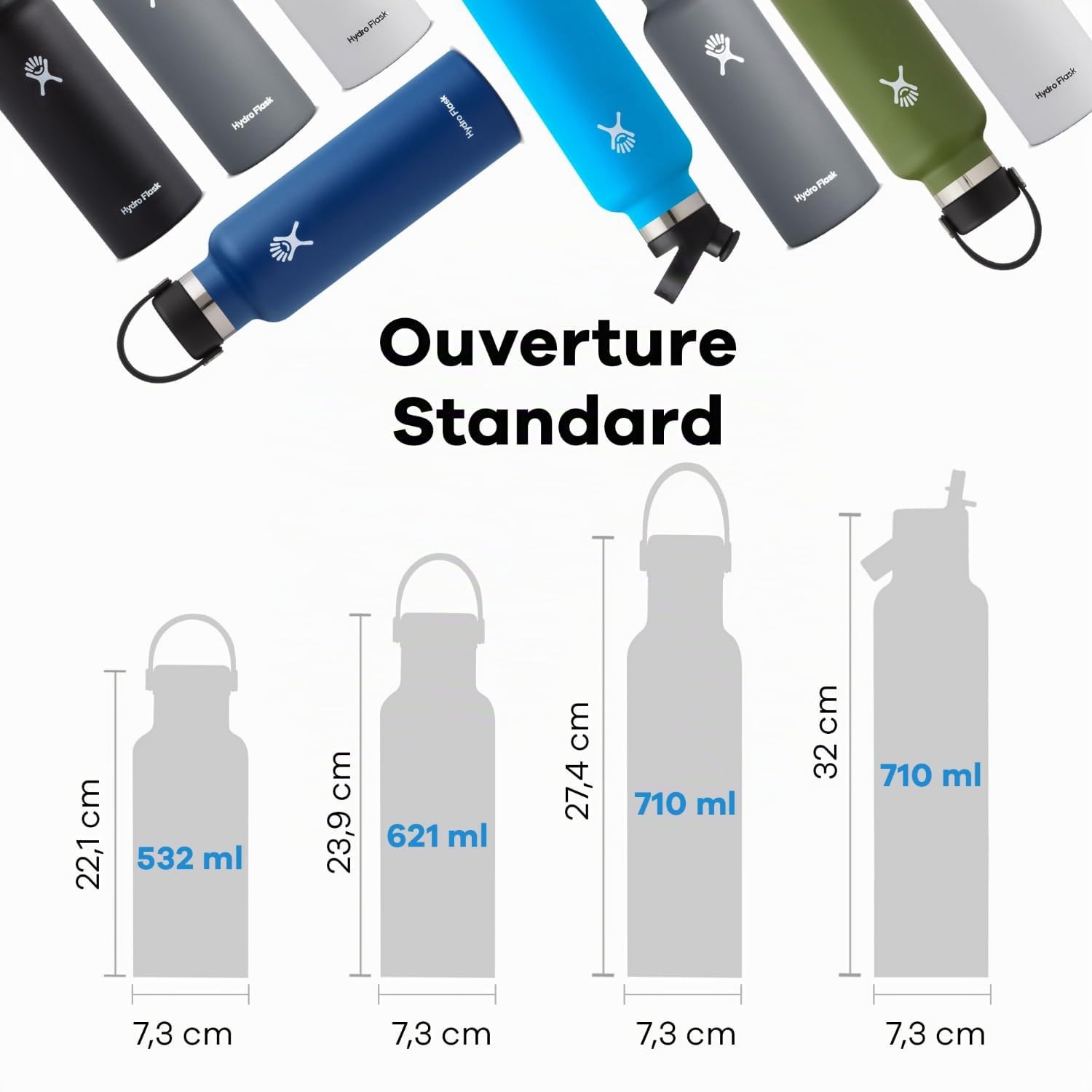 HYDRO FLASK - Gourde Isotherme 621 ml (21 oz) - Bouteille Inox à Isolation Sous Vide - Bouchon Antifuite et Revêtement par Poudre - Ouverture Standard - Indigo