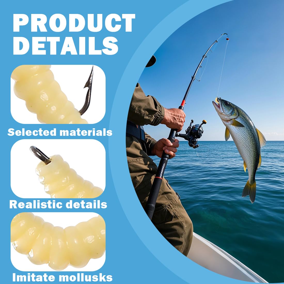 50Gusanos De Gusano De Silicona Suave Con Anzuelo De Pesca, Cebo