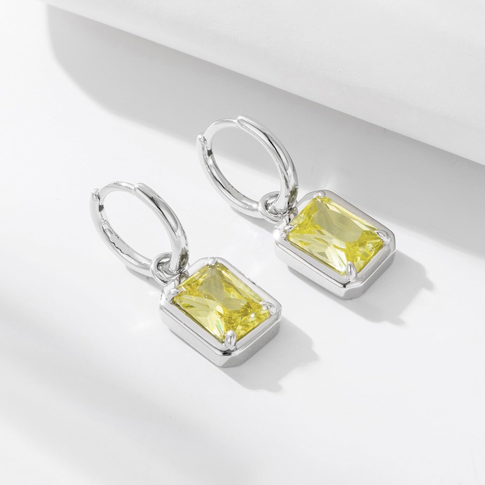 Damskie kolczyki kreolskie białe złoto 750 585 375 z prawdziwego złota, eleganckie kolczyki kreole z prostokątnym cytrynem 2 ct, prawdziwa biżuteria dla panny młodej, białe złoto
