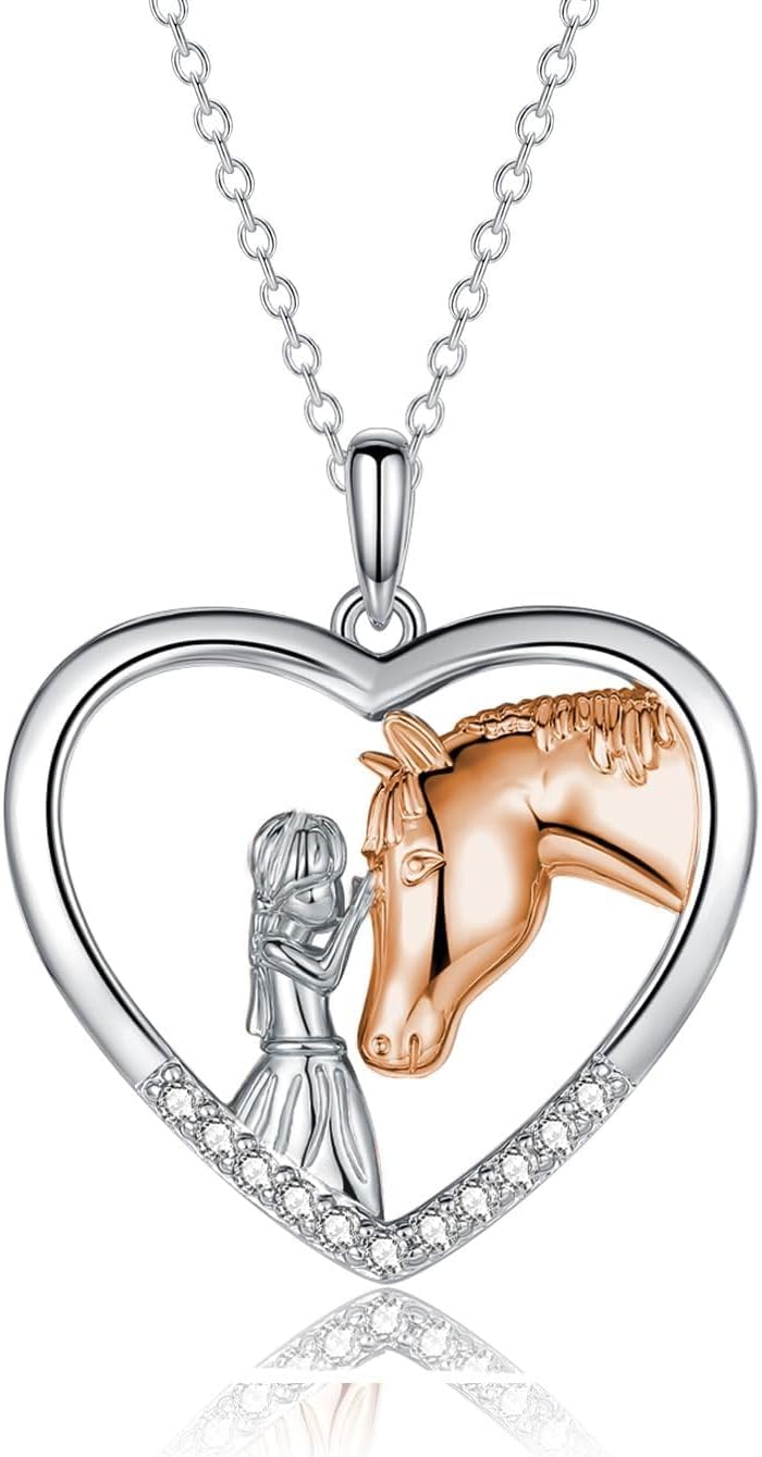 Horse Gifts for Teen Girl Women, Girl with Horse Necklace Heart Pendant Jewelry Gifts for Horse Lover Daughter Granddaughter Niece