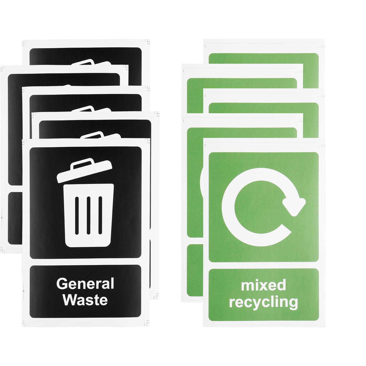Recycling Bin Stickers 10 Pcs General Waste & Mixed Recycling Signs Self Adhesive Waterproof Labels 150mm x 100mm for Kitchen, Outdoor, Office Bins