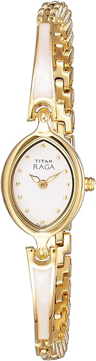 Trang sức kim loại vàng Titan Raga Vòng đeo tay thiết kế Vòng đeo tay Clasp Đồng hồ kim chống thấm nước bằng kính thạch anh, Vàng / Trắng, Chuyển động thạch anh.