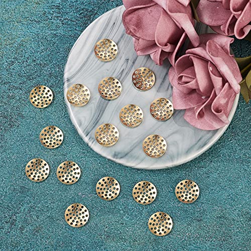 Image of LiQunSweet 200Pcs Brass Brooch Pendant Finger Ring Brooch Sieve Findings Perforated Disc Settings Flat Round for DIY Disc Dangle Drop Earrings Making Supplies - 14mm