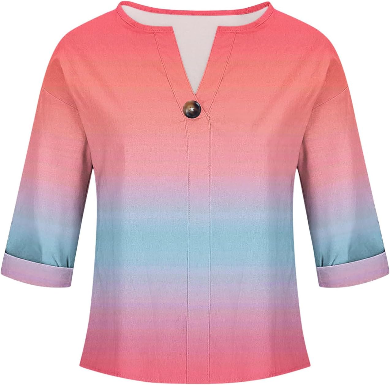 3/4 Length Sleeve Womens Tops Cotton Linen V Neck T Shirts Summer Beach Casual Boho Three Quarter Sleeve Top