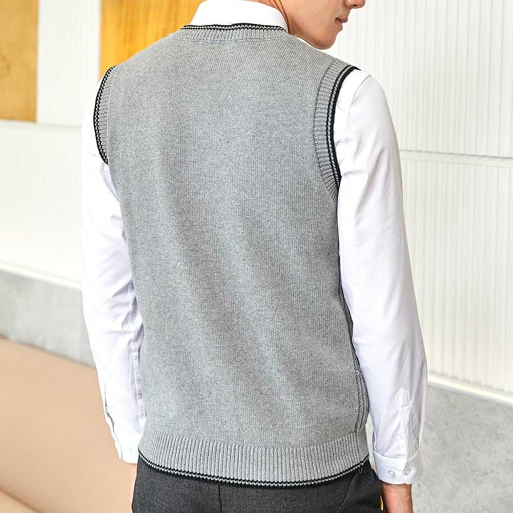 Pull sans Manches pour Homme Gilet Tricoté à col en V Coton