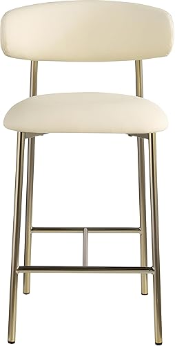 Miniatura 4 de Meridian Furniture 995Cream-C Lupita Collection Modern Taburete contemporáneo con suave piel vegana crema, marco de metal dorado cepillado, 20.5